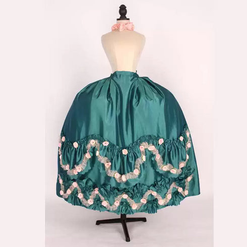 Teal Rococo Marie Antoinette Dress with Pink Floral Bows - 18th Century Ball Gown - Plus Size